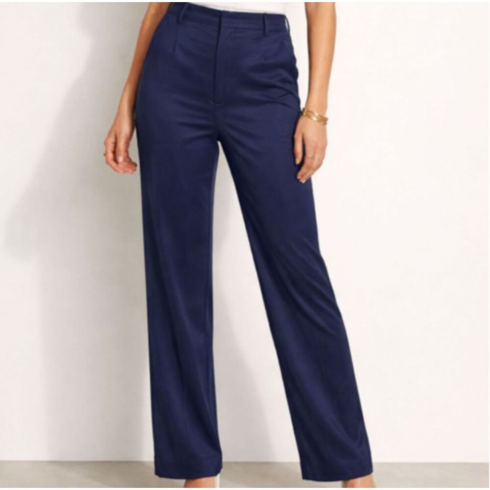 Good American Navy Blue Satin Trousers Size 15
